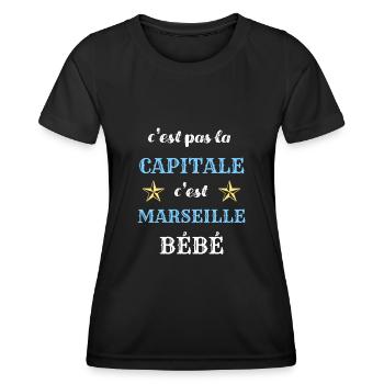 c'est pas la capitale humour - T-shirt sport Femme - noir - Devant - AI Model Female 172 light (172cm)
