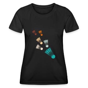 Retro Badminton Federbälle Shuttlecocks - Frauen Funktions-T-Shirt - Schwarz - Vorne - AI Model Female 172 light (172cm)