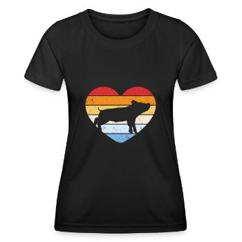 Retro Herz Ferkel schwein - Frauen Funktions-T-Shirt - Schwarz - Vorne - AI Model Female 172 light (172cm)