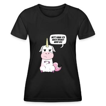 Nett kann ich auch bringt aber nix Einhorn - Frauen Funktions-T-Shirt - Schwarz - Vorne - AI Model Female 172 light (172cm)