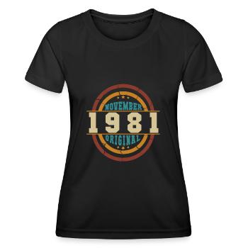 Geschenkidee November 1981 Vintage - Frauen Funktions-T-Shirt - Schwarz - Vorne - AI Model Female 172 light (172cm)