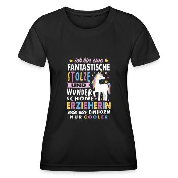 Erzieherin Einhorn Pädagogin Kindergärtnerin - Frauen Funktions-T-Shirt - Schwarz - Vorne - AI Model Female 172 light (172cm)