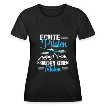 Segelflugzeug Segelfliegen Echte Piloten brauchen - Frauen Funktions-T-Shirt - Schwarz - Vorne - AI Model Female 172 light (172cm)