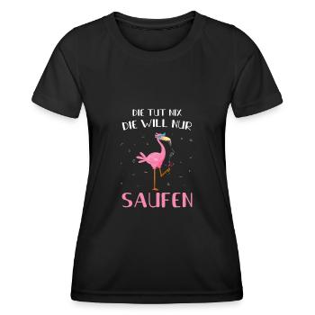 Die Tut Nix Die Will Nur Saufen Flamingo Cocktail - Frauen Funktions-T-Shirt - Schwarz - Vorne - AI Model Female 172 light (172cm)