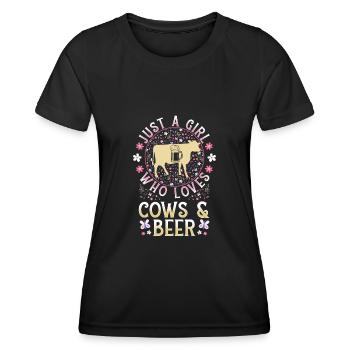Just a girl who loves Cows and Beer - Frauen Funktions-T-Shirt - Schwarz - Vorne - AI Model Female 172 light (172cm)