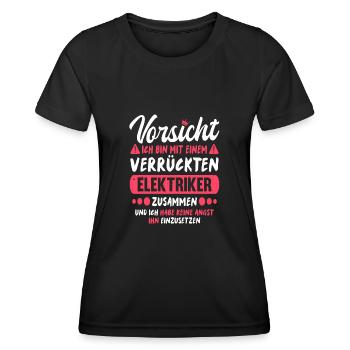 Bin mit Elektriker zusammen Handwerker Humor - Frauen Funktions-T-Shirt - Schwarz - Vorne - AI Model Female 172 light (172cm)