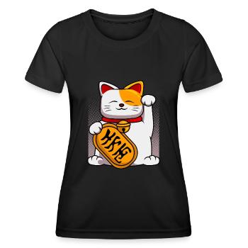 Japan Waving Cat Waving Cats Cat Owner - Women's Functional T-Shirt - black - Front - AI Model Female 172 light (172cm)