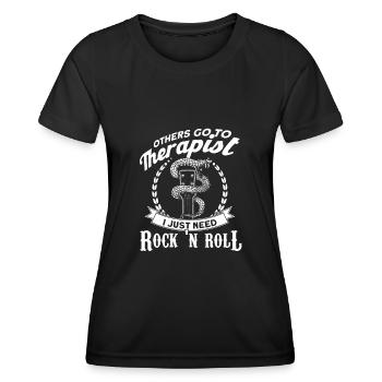 Rock And Roll Spieler Rock Gitarre Rock N Roll - Frauen Funktions-T-Shirt - Schwarz - Vorne - AI Model Female 172 light (172cm)
