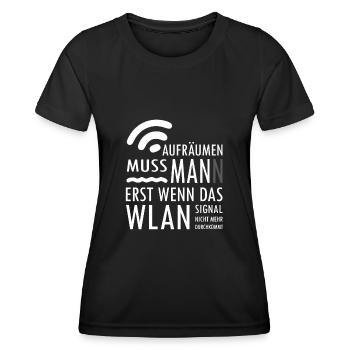 Aufräumen muss Mann erst wenn das Wlan nicht mehr - Frauen Funktions-T-Shirt - Schwarz - Vorne - AI Model Female 172 light (172cm)