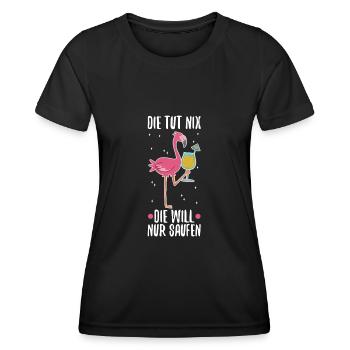 Die tut nix die will nur Saufen Flamingo - Frauen Funktions-T-Shirt - Schwarz - Vorne - AI Model Female 172 light (172cm)