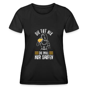 Die tut nix die will nur Saufen - Frauen Funktions-T-Shirt - Schwarz - Vorne - AI Model Female 172 light (172cm)