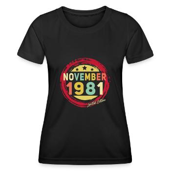 Geschenkidee November 1981 Vintage - Frauen Funktions-T-Shirt - Schwarz - Vorne - AI Model Female 172 light (172cm)