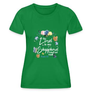 Christian Bible Verse Quote - Women's Functional T-Shirt - kelly green - Front - AI Model Female 172 dark (172cm)