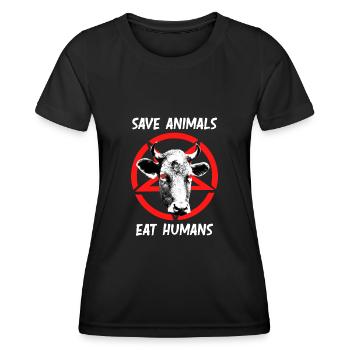 Dicton végétalien Pour sauver les animaux, mangez les humains Satan - T-shirt sport Femme - noir - Devant - AI Model Female 172 light (172cm)