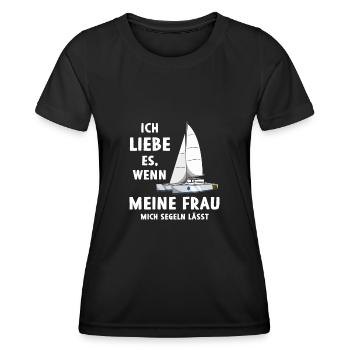 Ich Liebe Es Wenn Meine Frau Mich Segeln Lässt - Frauen Funktions-T-Shirt - Schwarz - Vorne - AI Model Female 172 light (172cm)