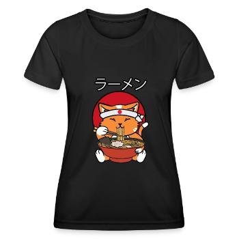 Katze Ramen Nudeln Japan Anime Manga Lebensmittel - Frauen Funktions-T-Shirt - Schwarz - Vorne - AI Model Female 172 light (172cm)