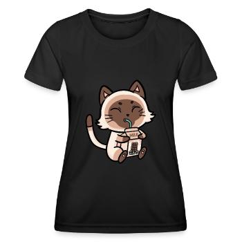 Katze trinkt Schokomilch Anime Manga - Frauen Funktions-T-Shirt - Schwarz - Vorne - AI Model Female 172 light (172cm)