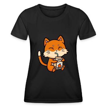 Cat Drinks Orange Juice Anime Manga - Women's Functional T-Shirt - black - Front - AI Model Female 172 light (172cm)