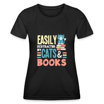 Katze Bücherei Buch Lesen Bücherwurm - Frauen Funktions-T-Shirt - Schwarz - Vorne - AI Model Female 172 light (172cm)