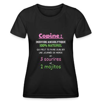 Copine humour - T-shirt sport Femme - noir - Devant - AI Model Female 172 light (172cm)