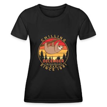 Geboren Dezember 1981 Retro Faultier - Frauen Funktions-T-Shirt - Schwarz - Vorne - AI Model Female 172 light (172cm)