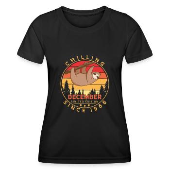 Geboren Dezember 1986 Retro Faultier - Frauen Funktions-T-Shirt - Schwarz - Vorne - AI Model Female 172 light (172cm)