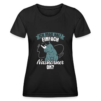 Nashorn Nashörner - Ich mag halt einfach Nashörner - Frauen Funktions-T-Shirt - Schwarz - Vorne - AI Model Female 172 light (172cm)
