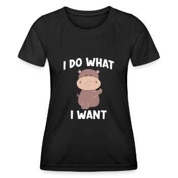 Hippo disant que je fais ce que je veux - T-shirt sport Femme - noir - Devant - AI Model Female 172 light (172cm)