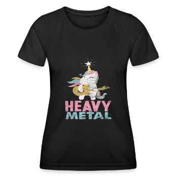 Heavy Metal Einhorn Musiker - Frauen Funktions-T-Shirt - Schwarz - Vorne - AI Model Female 172 light (172cm)