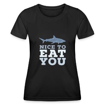 Hai Wortspiel Agréable de vous manger - T-shirt sport Femme - noir - Devant - AI Model Female 172 light (172cm)