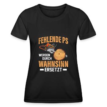 PS Motorsäge Holz Wald Förster - Frauen Funktions-T-Shirt - Schwarz - Vorne - AI Model Female 172 light (172cm)