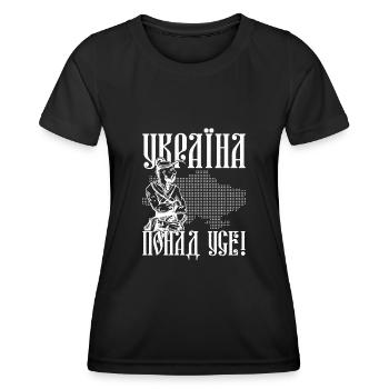 Ukraine mainly Kiev Trysub flag - Women's Functional T-Shirt - black - Front - AI Model Female 172 light (172cm)