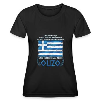 Blood of Greek Gods & Ouzo in Veins - Women's Functional T-Shirt - black - Front - AI Model Female 172 light (172cm)