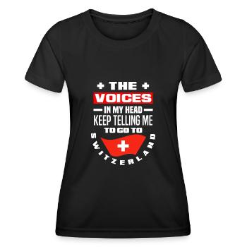Schweiz Stimmen Auswandern - Frauen Funktions-T-Shirt - Schwarz - Vorne - AI Model Female 172 light (172cm)