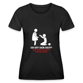 Er ist der Depp Outfit Männer Junggesellenabschied - Frauen Funktions-T-Shirt - Schwarz - Vorne - AI Model Female 172 light (172cm)