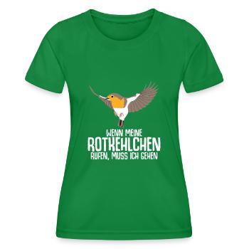 Rotkehlchen Vogel - Frauen Funktions-T-Shirt - Kelly Green - Vorne - AI Model Female 172 dark (172cm)