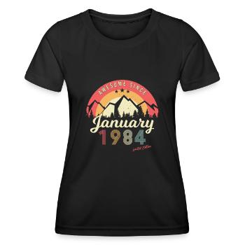Né en janvier 1984 Mountains Vintage - T-shirt sport Femme - noir - Devant - AI Model Female 172 light (172cm)