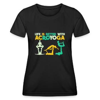 Savasana Acroyoga Retro Acro Yoga - Frauen Funktions-T-Shirt - Schwarz - Vorne - AI Model Female 172 light (172cm)