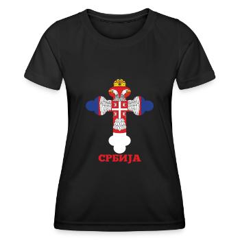 Serbia Orthodox Cross for Serbs Slava Molitva - Women's Functional T-Shirt - black - Front - AI Model Female 172 light (172cm)