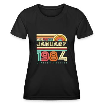 Né janvier 1984 Vintage - T-shirt sport Femme - noir - Devant - AI Model Female 172 light (172cm)