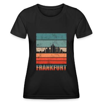 Frankfurt Skyline | Frankfurt Vintage Geschenk - Frauen Funktions-T-Shirt - Schwarz - Vorne - AI Model Female 172 light (172cm)