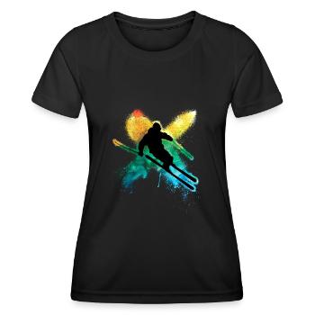 Colourful freestyle skiing in deep snow winter holidays - Women's Functional T-Shirt - black - Front - AI Model Female 172 light (172cm)