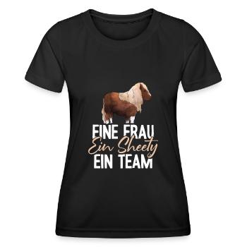 Shetty und Frau ein Team Shetland Pony reiten - Frauen Funktions-T-Shirt - Schwarz - Vorne - AI Model Female 172 light (172cm)