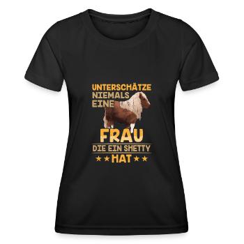 Shetty unterschätze niemals Shetland Pony reiten - Frauen Funktions-T-Shirt - Schwarz - Vorne - AI Model Female 172 light (172cm)