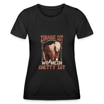 Shetty zuhause Spruch Shetland Pony reiten - Frauen Funktions-T-Shirt - Schwarz - Vorne - AI Model Female 172 light (172cm)
