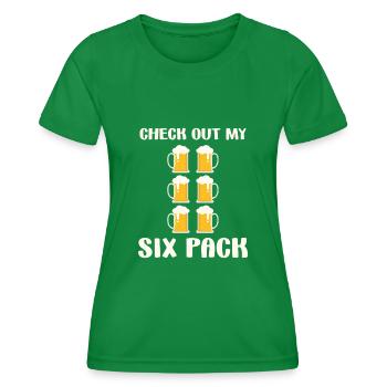 Schauen Sie sich my Six Pack Beer Funny Fitness Humor an - Frauen Funktions-T-Shirt - Kelly Green - Vorne - AI Model Female 172 dark (172cm)
