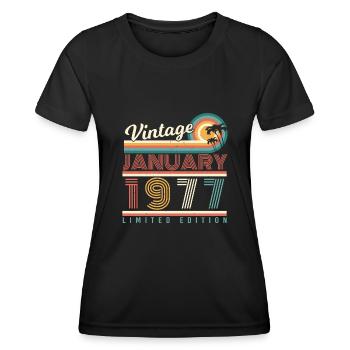 Janvier 1977 Palms Retro - T-shirt sport Femme - noir - Devant - AI Model Female 172 light (172cm)