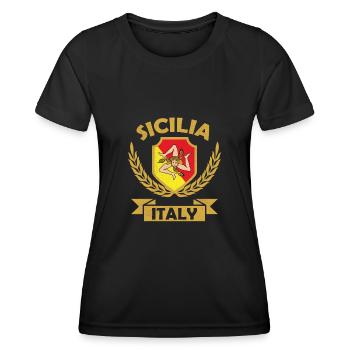 Sicila Italy Italienisch Wappen Flagge Italien - Frauen Funktions-T-Shirt - Schwarz - Vorne - AI Model Female 172 light (172cm)
