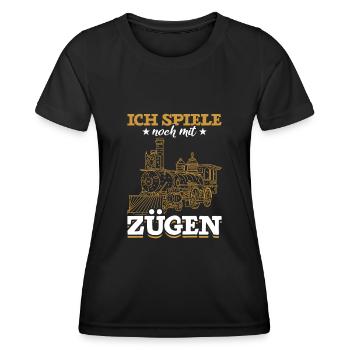 Züge Lok Zug - Frauen Funktions-T-Shirt - Schwarz - Vorne - AI Model Female 172 light (172cm)