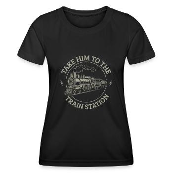 Emmenez-le à la gare - T-shirt sport Femme - noir - Devant - AI Model Female 172 light (172cm)
